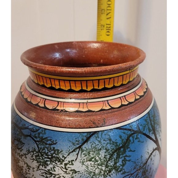 Marked Elephant Painted Wood Vase 11.5 Inch Multiple Elephants Red Yellow - Picture 14 of 16